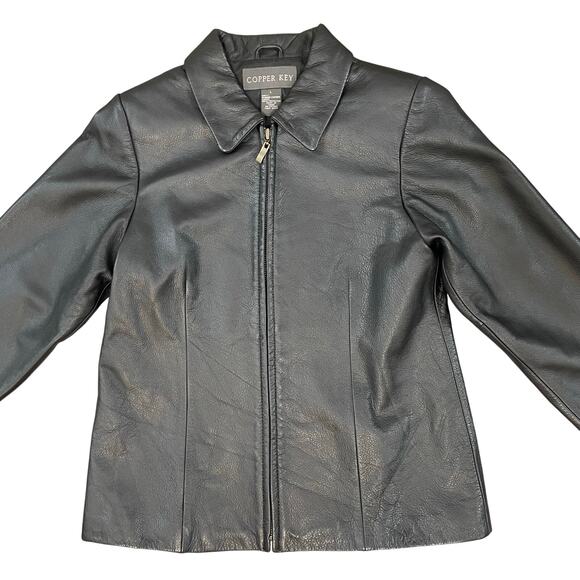 Copper Key Leather Jacket Long Sleeve Full-Zip Black Girls US Size L Large - Picture 5 of 12